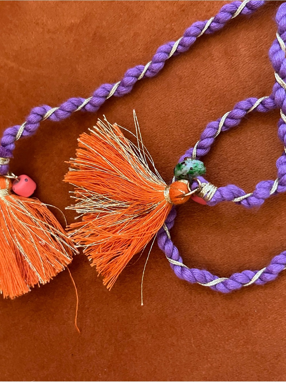 Zara beaded Handcrafted Purple and Orange Tassel Necklace - Picture 2 of 5